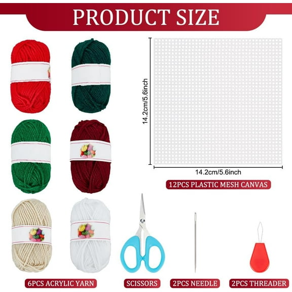 12Set Plastic Canvas Coasters Christmas Coasters for Drink with Colorful Yarn Plastic Canvas Kit with Instruction Needlepoint Projects for Decoration
