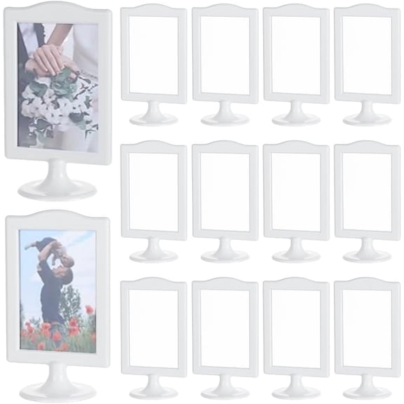 12Set Plastic Double Sided Photo Frame Stand White Standing Picture Frames with Inserts and Base Photo Holders