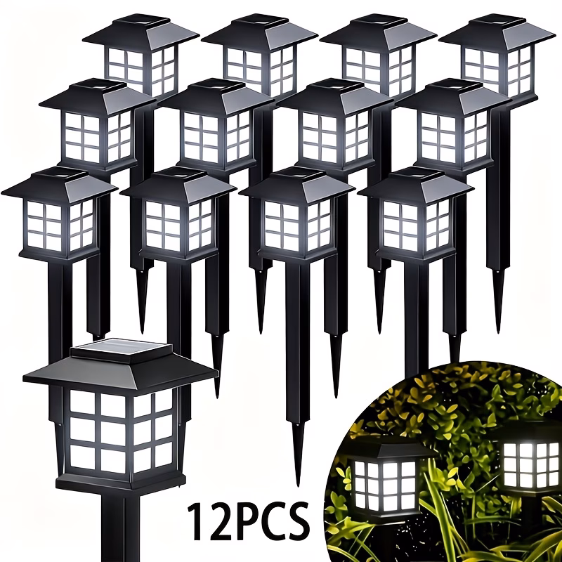 12Sets Outdoor Solar Lawn Light, IP54 Waterproof 1000mah Grade Road Light, LED Landscape Lighting Garden Light, Suitable For Courtyards, Lawns, Sidewalks, Lanes And Balconies, White Light Effect.