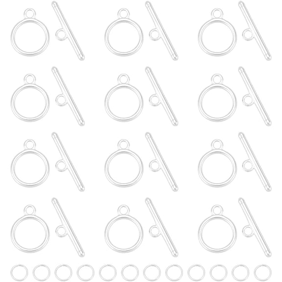 12Sets Toggle Clasps 925 Sterling Silver Plated Brass T-Bar Closure Clasps with Jump Rings OT Toggle Connectors for Jewelry Findings Making Accessory Supplies DIY Craft Bracelet Necklace