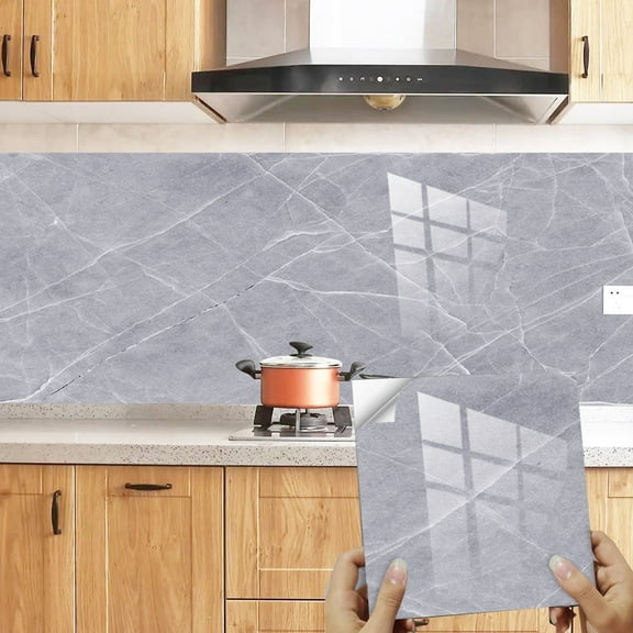 FUDAKUNA 12Sheet Waterproof Tiles Wall Stickers Gray Marbling Vinyl Peel and Stick Kitchen Backsplash DIY Decor 5.9"x5.9"