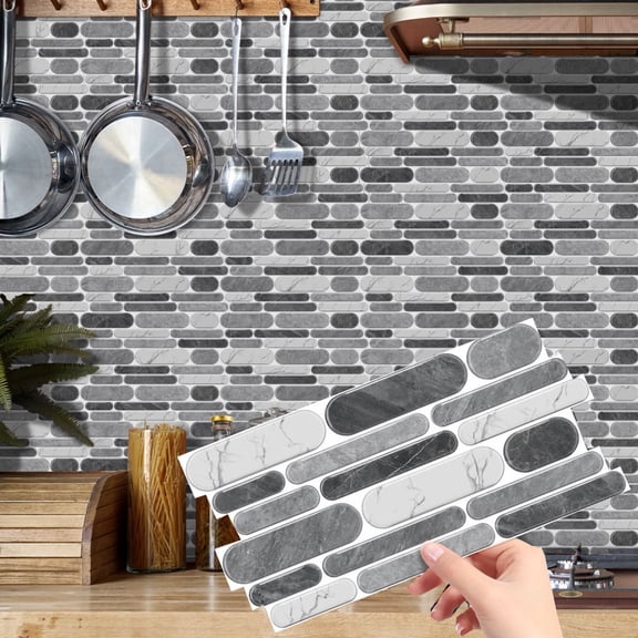 12Sheets Self Adhesive DIY Tiles Stickers 4.72 x 9.68inch Gray Marbling Mosaic Wall Decals Waterproof Peel and Stick Kitchen Backsplash