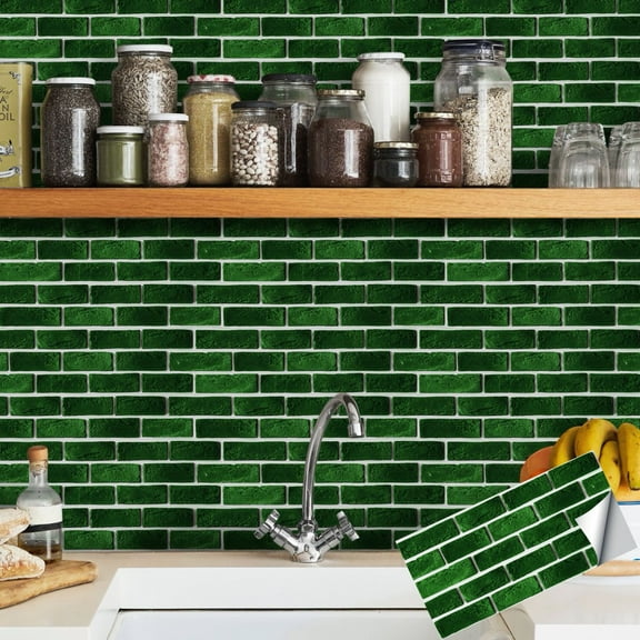 12Sheets Set Tile Stickers Kitchen Backsplash 12"x6" Green Mosaic Decals Self Adhesive Waterproof Decor Vinyl Peel and Stick Tiles