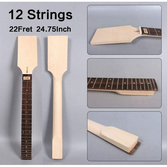 12String 22 Fret Guitar Neck Maple Rosewood Fretboard Wide Paddle Head Dot Inlay