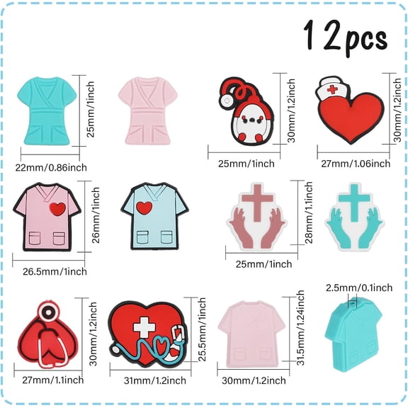 12Styles Stethoscope Silicone Bead Nurse Clothes Silicone Loose Spacer Beads