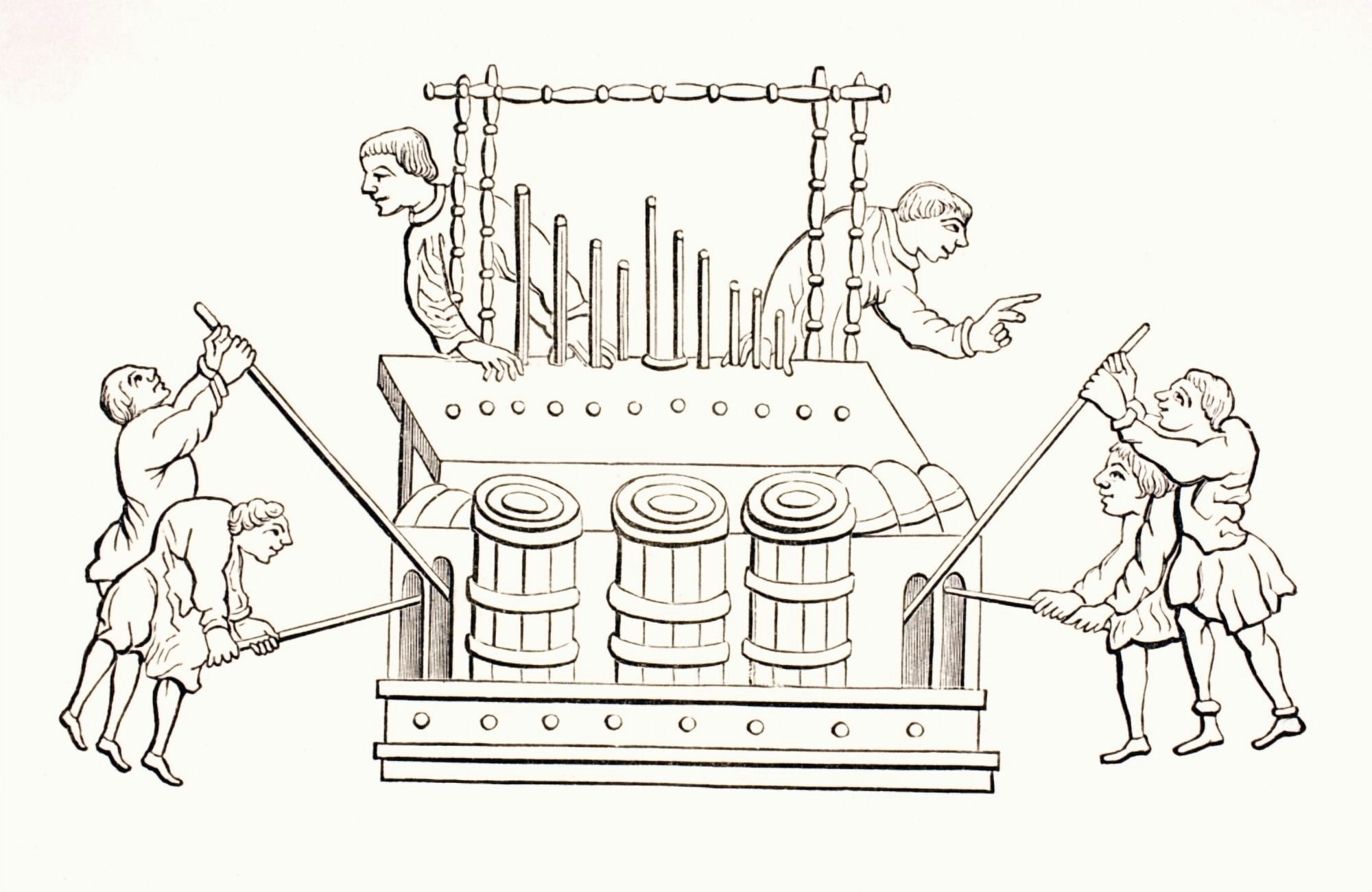 12Th Century Bellows Organ With Two Keyboards From Les Artes Au Moyen Age Published Paris 1873 Canvas Art - Ken Welsh  Design Pics (36 x 22)