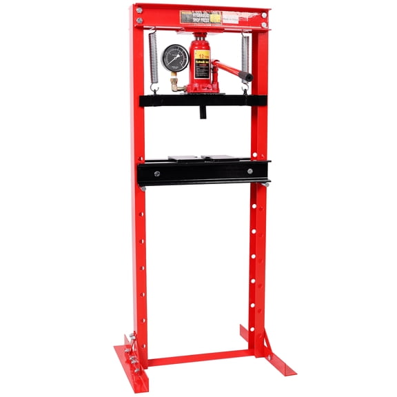 12Ton Bottle Jack Shop Press with Gauge, Bend, Straighten, or Press Parts, Install Bearings, U-Joints, Bushings, Ball Joints, and Pulleys,RED