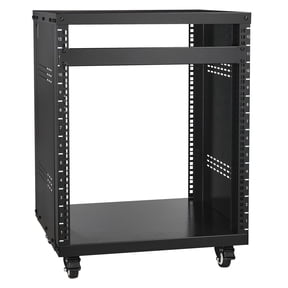 12U AV Rack Stand 300 lbs Capacity, Lockable Caster Wheels Round & Square Holes, 19" Rack with Vents for Audio Video Music IT Equipment