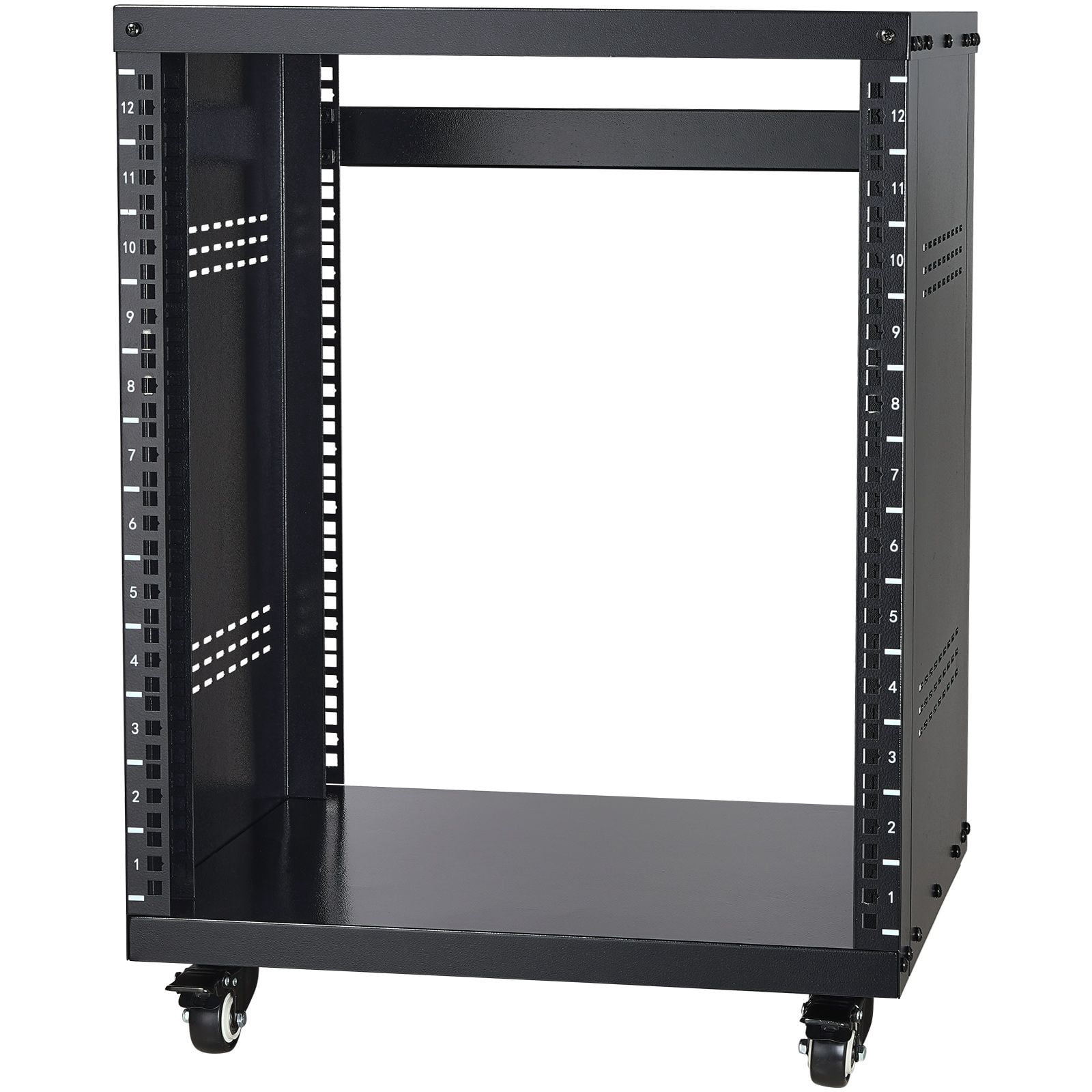 12U AV Rack Stand, 300 lbs Capacity, Network Stereo Recording Studio Rack with Lockable Caster Wheels Round & Square Holes, Special Vents for 19" Audio Video Musical & IT Equipment Mounting
