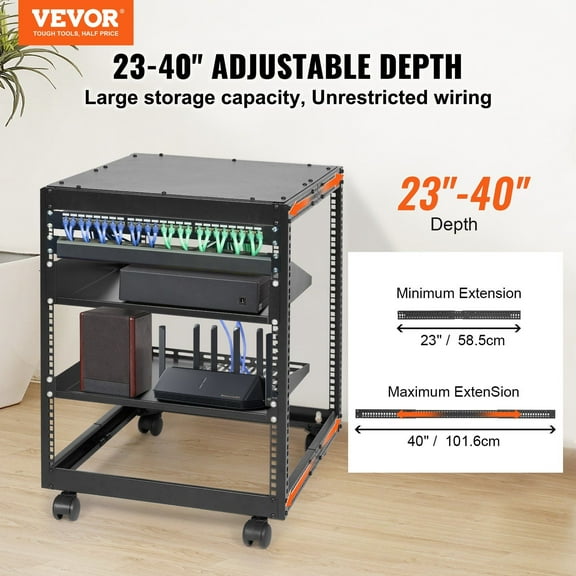 12U Adjustable Depth Server Rack, Free Standing/Wall Mount 4 Post Open Frame Rack for IT, AV, Data Center & Home Office