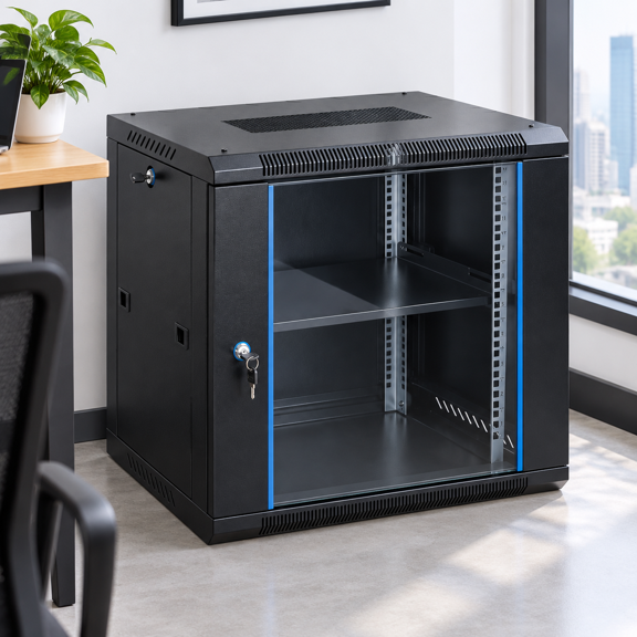 12U-Black 12U Server Network Cabinet 17.7 Inch Depth For Home Lab IT AV