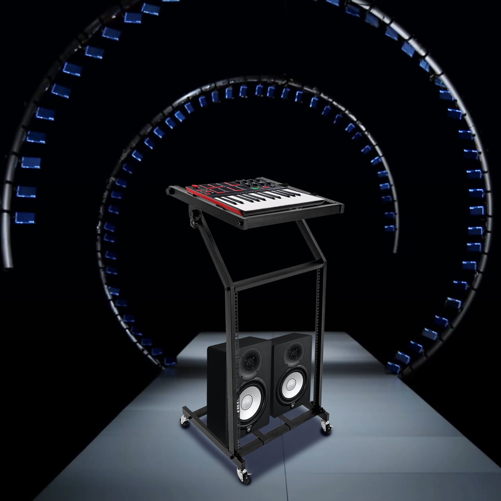 12U DJ Mixer Stand, Adjustable DJ Mixer Rack with Angle Tilt, DJ Equipment Stand for Club, Studio, Stage, Live Performance, Audio Mixer Rack