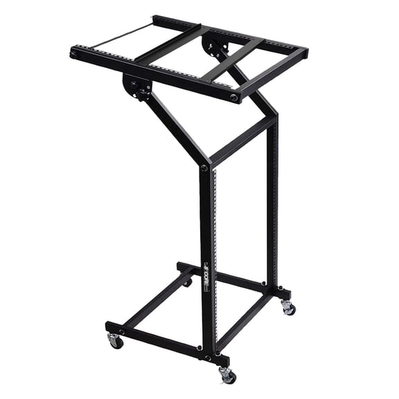 12U Heavy-Duty Adjustable DJ Rack Stand with Locking Wheels 2-Tier Studio Cart for Mixers, Amps & Equipment, 220 lb Capacity & Angle-Adjustable Top Layer