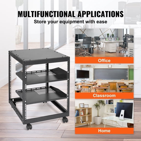 12U Open Frame IT Server Rack, Wall Mount or Freestanding, 15''-40'' Depth Adjustable for Networking Gear & AV Systems