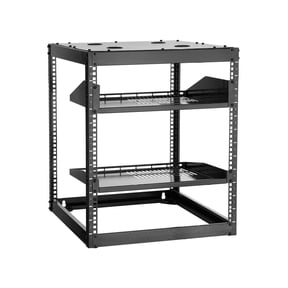 12U Open Frame Rack, 23in Deep - Wall Mount/Floor Standing Server Rack, 4 Post, Vented Shelves - Network, IT, AV Equipment