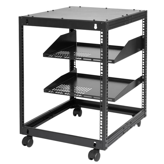 12U Open Frame Server Rack 23 to 40 in Adjustable Depth Free Standing or Wall Mount Network Server Rack 4 Post AV Rack with Casters Holds All Your Networking IT Equipment AV Gear Router Modem