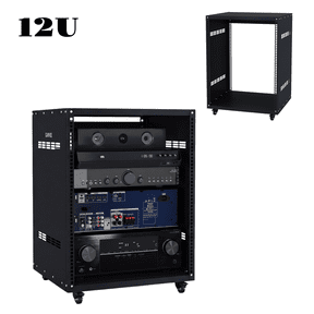12U Open Frame Server Rack Cabinet, Carbon Steel, Black