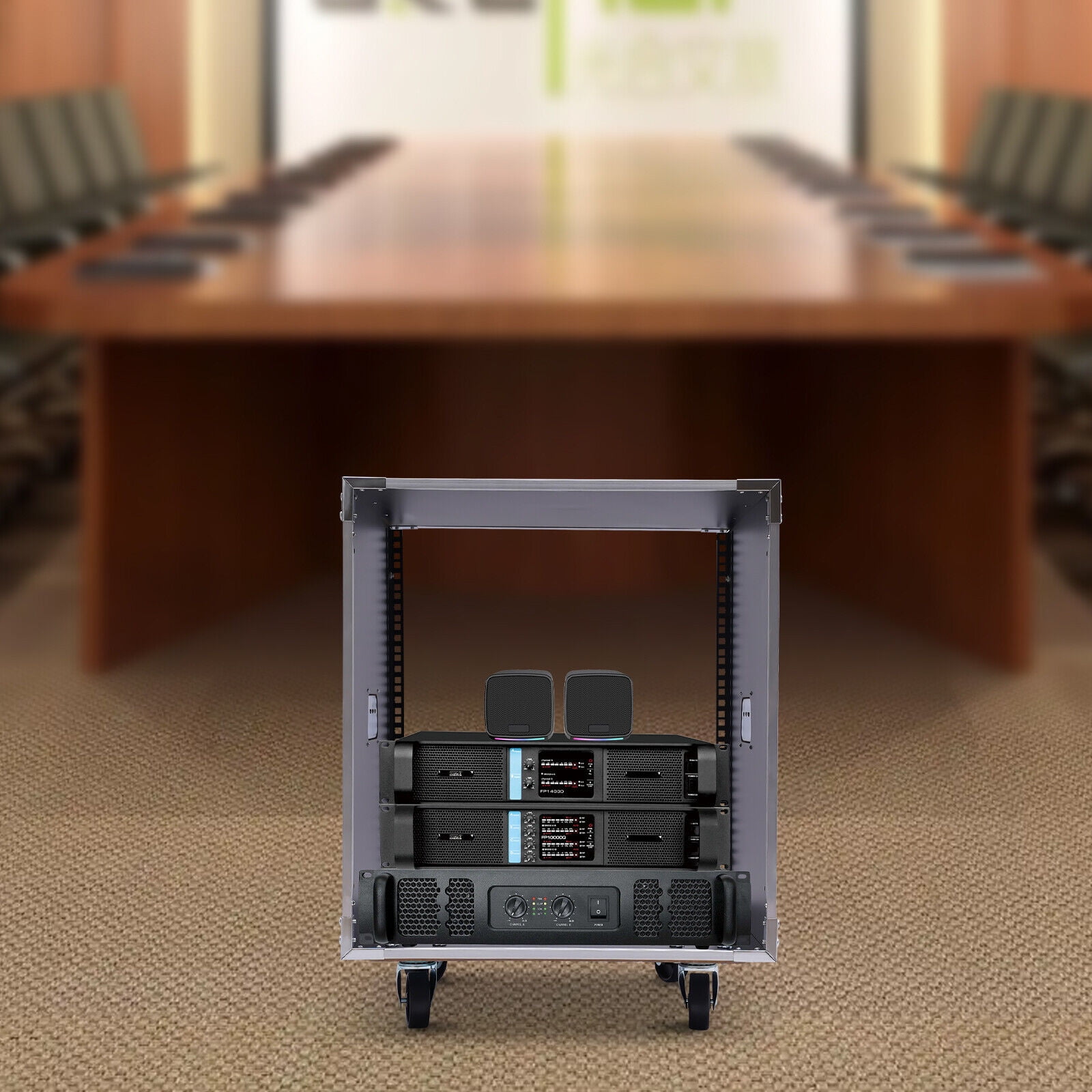 Castors Av Rack Music Rack 16U On Wheels – Rolling Studio Cabinet For Audio Equipment ...