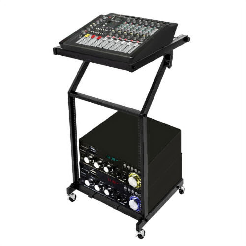 12U Rolling Rack Mount Mixer Case Stand Studio Equipment Cart Stage Amp
