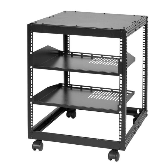 12U Server Rack, Open Frame, Adjustable Depth 23-40in, Wall Mount or Freestanding, 4 Post Rack with Casters - Network, AV, Router, Modem Equipment