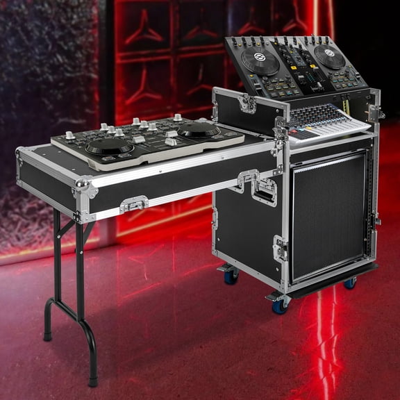 12U Sound Box 12U PA Rack/Road Case Top DJ Table Top 2 Layers Studio W/ Casters