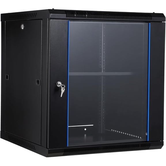 12U Wall Mount Network Cabinet - 23.6 in Deep Server Rack Enclosure with Locking Glass Door & Removable Side Panels, IT/AV Equipment Rack for Secure Data and Audio-Visual Installations
