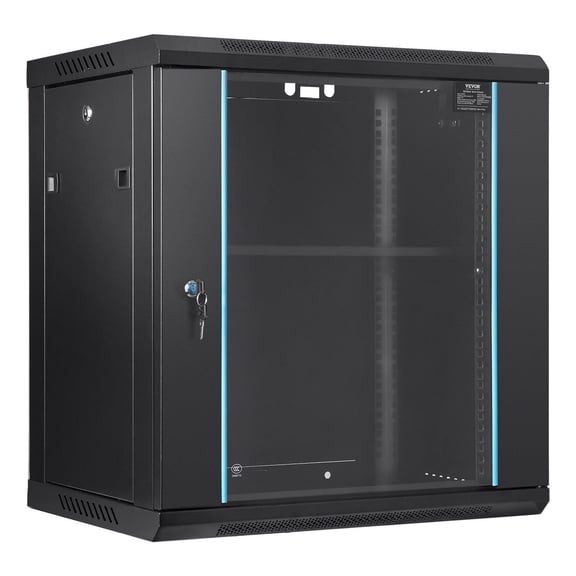 12U Wall Mount Server Cabinet, 15.5 Deep Network Rack Enclosure, 200lbs Capacity, Locking Glass Door, IT & A/V Equipment Storage