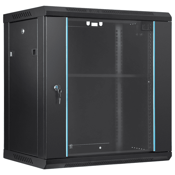 12U Wall Mount Server Cabinet, 15.5" Deep Network Rack Enclosure, Locking Glass Door, 200lbs Capacity, IT & A/V Equipment Storage
