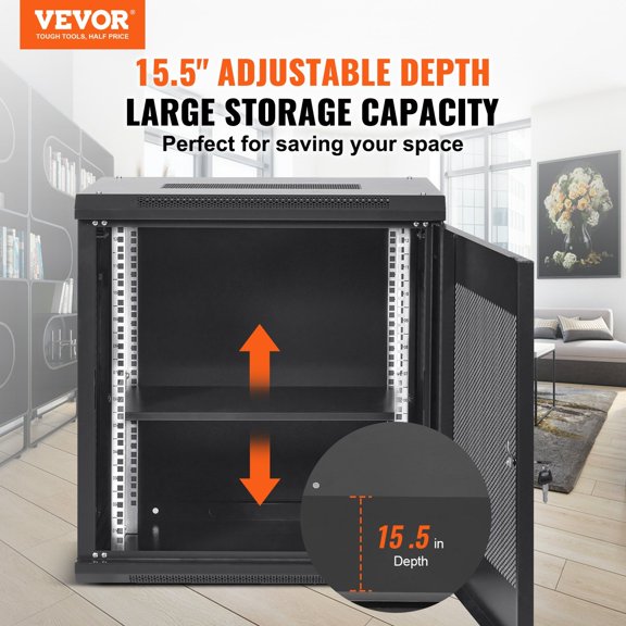12U Wall Mount Server Cabinet,15.5"Depth,Network Rack Enclosure,Supports up to 200 lbs,Secure Locking System,Ideal
