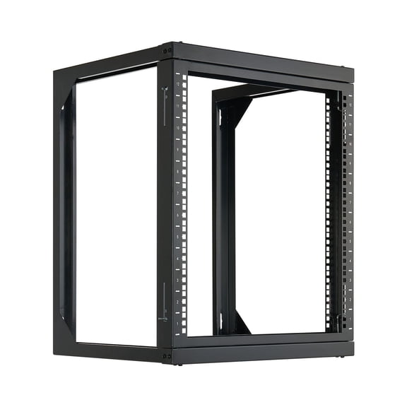 12U Wall Mount Server Rack, 150 lb Capacity, Open Frame with 180 Swing, Carbon Steel, for 19-Inch IT & AV, Black