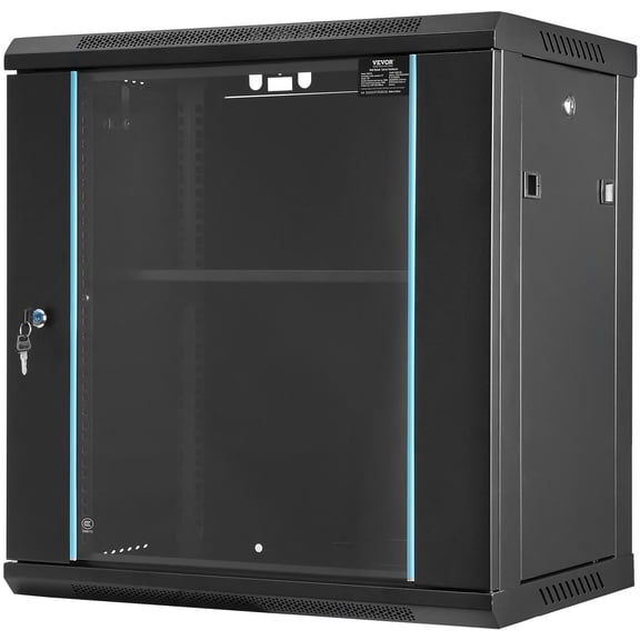 12U Wall Mount Server Rack Cabinet, 15.5'' Deep, IT/AV Equipment Enclosure, 200 lbs Capacity, Locking Glass Door & Side Panels for Network Security