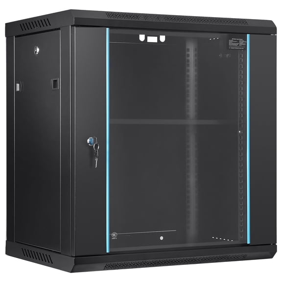 12U Wall-Mount Server Rack Cabinet, 15.5" Deep, Locking Glass Front&Side Panels, Heavy-Duty 200 lb Capacity, Perfect for Network&AV Equipment