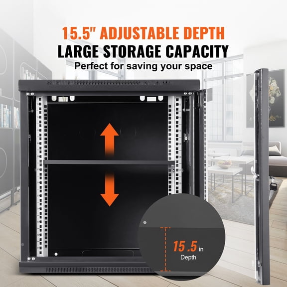 12U Wall-Mounted Server Network Cabinet,15.5"Depth,Secure Rack Enclosure,Supports up to 200 lbs,Lockable Glass Door&Sides,Ideal for IT&A/V Gear