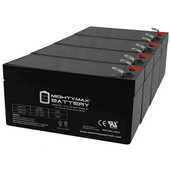 12V 1.3Ah SLA Battery Replacement for PBQ 1.3-12 - 4 Pack