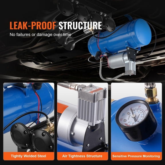 12V 1.6 Gallon 6L Air Compressor with Tank 120 PSI for Train Horn Tire Inflation Air Mattress Onboard System