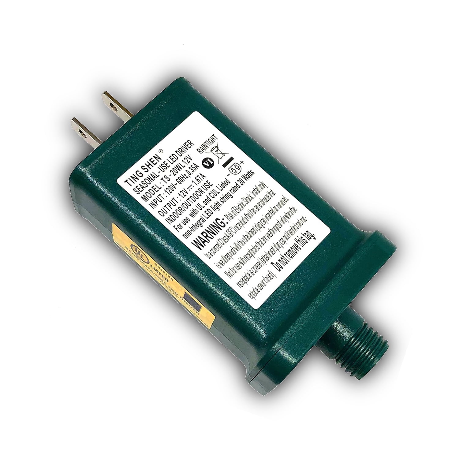 12V 1.67A Power Supply Class 2 LED Transformer LED Raintight IP44 US Plug Adapter, SeasonalUse