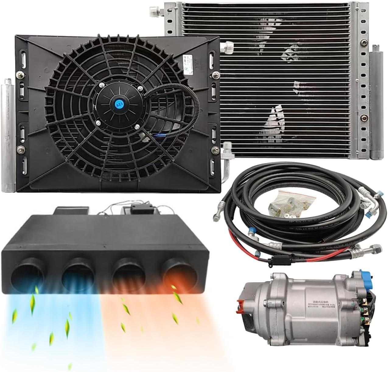 12V 10000BTU Universal Under Dash Air Conditioner Kit, Energy Saving Scroll Compressor Heating & Cooling AC Unit for Car, Van, RV, Truck