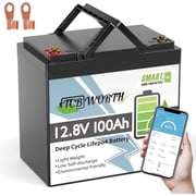 12V 100AH Mini LiFePO4 Lithium Battery Bluetooth,for RV,Solar,Camping,Deep Cycles,TCBWORTH Group 22NF
