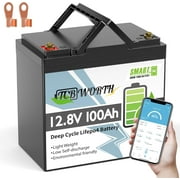 12V 100AH Mini LiFePO4 Battery Bluetooth,Lithium Batteries for RV,Solar,Marine,Camping,Trolling Motors,Off-Gird,15000+Deep Cycles,TCBWORTH Smart 100A BMS