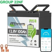 12V 100AH LiFePO4 Battery Bluetooth,TCBWORTH Group 22NF Deep Cycles Lithium Batteries for RV,Solar,Trolling Motors,Camping,Marine,Home Energy Storage,off-Grid,Smart 100A BMS