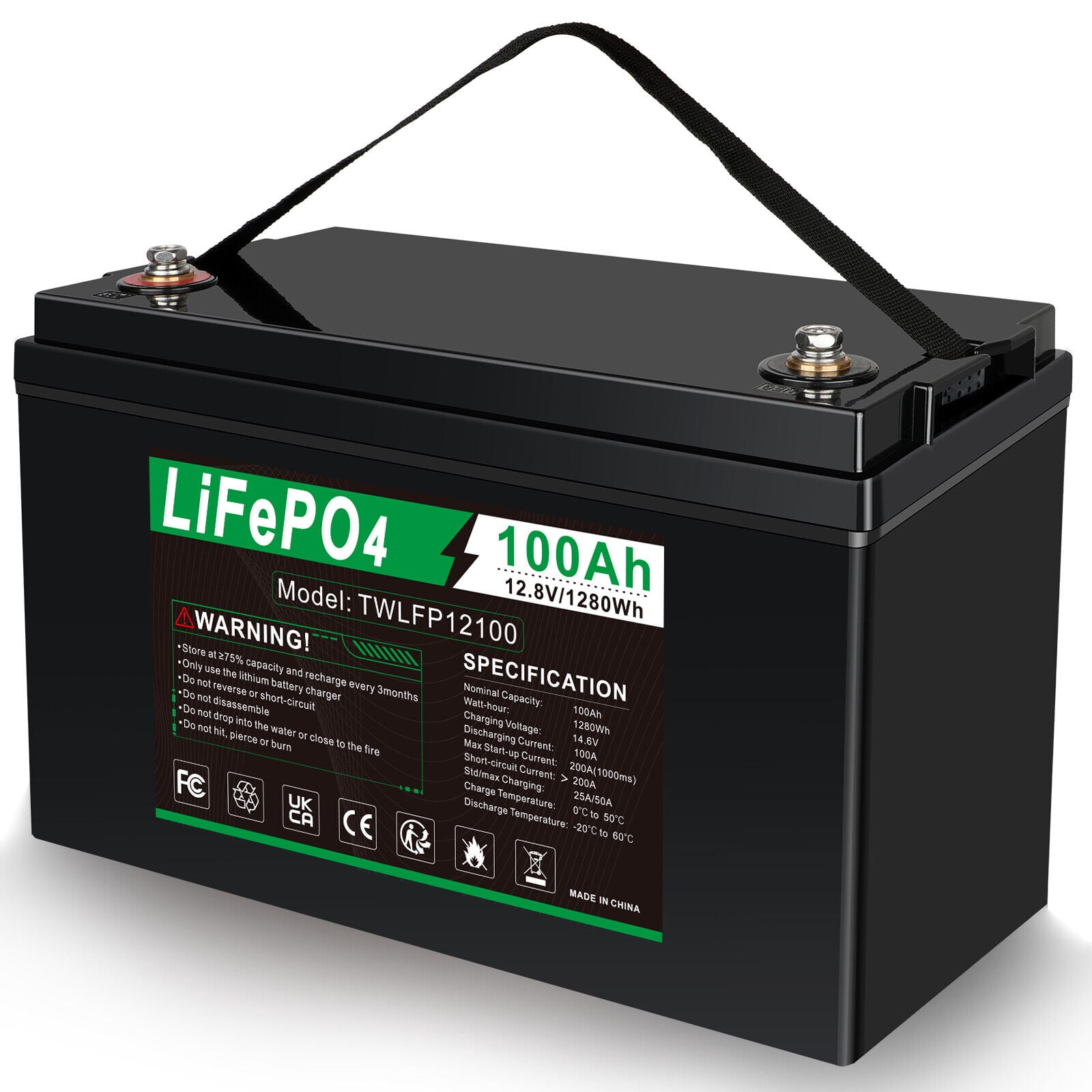 12V 100AH LiFePO4 Deep Cycle Lithium Battery for RV Marine Off