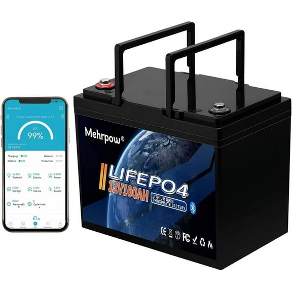 12V 100Ah Bluetooth LiFePO4 Battery, Group 24 Battery with 100A BMS, 12V Lithium Batteries 15000+ Cycles at 100% DOD, Perfect for RV, Camping, Solar Panel System, Marine, Trolling Motor