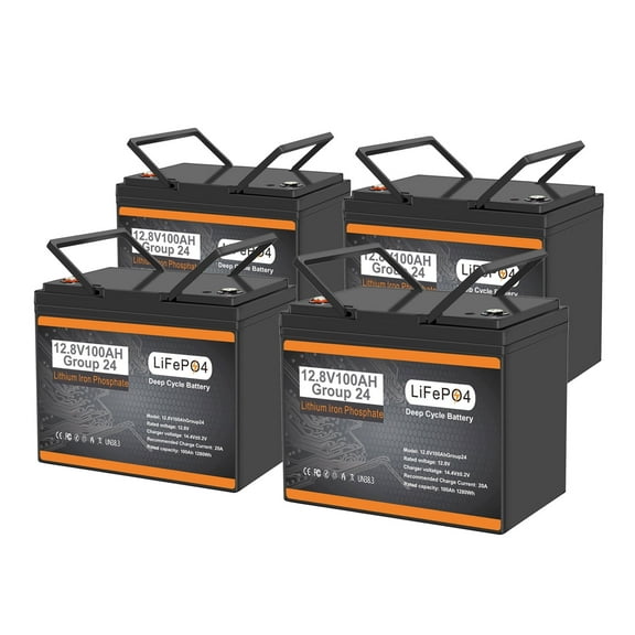 4Pack 12V 100Ah Group 24 LiFePO4 Battery Deep Cycle Lithium Battery for RV, Golf Cart