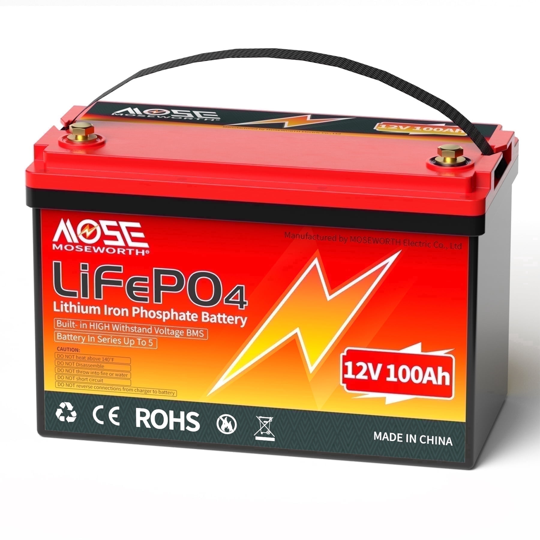 12V 100Ah LiFePO4 Lithium Battery,MOSEWORTH RV,Solar,Trolling Motor,Camping,Marine,off-Grid,Low Temp Cut off