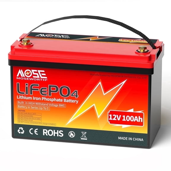 12V 100Ah LiFePO4 Lithium Battery,MOSEWORTH RV,Solar,Trolling Motor,Camping,Marine,off-Grid,Low Temp Cut off