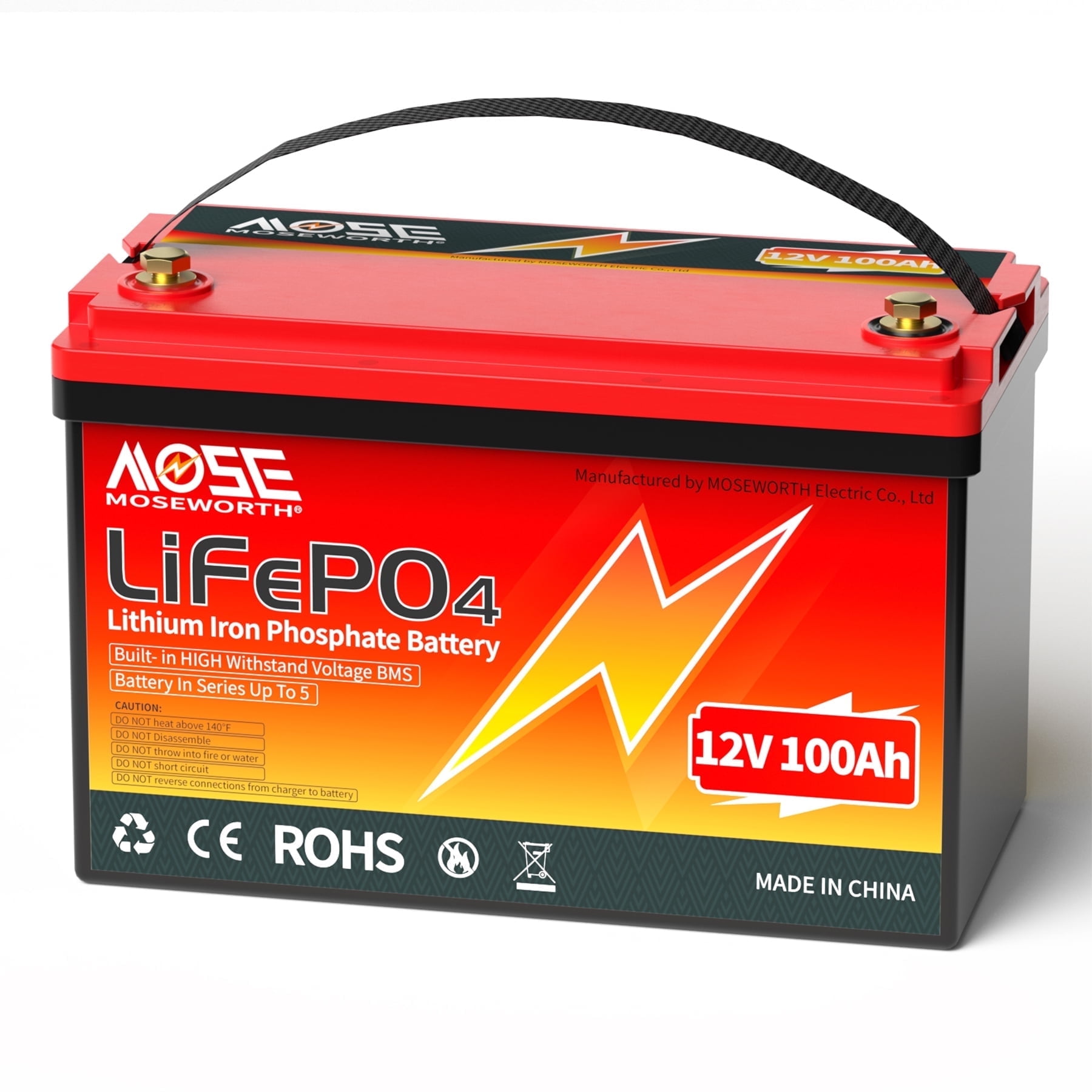 12V 100Ah Group 31 LiFePO4 Lithium Battery,MOSEWORTH RV,Solar,Trolling Motor,Camping,Marine,Low Temp Cut off