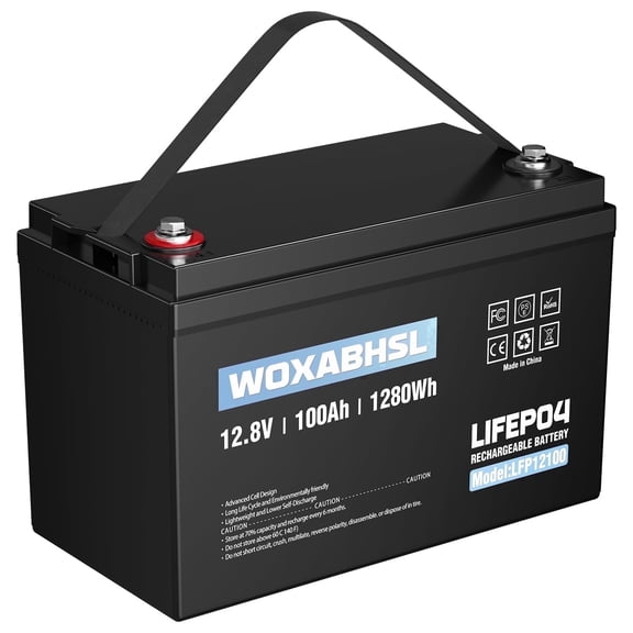 12V 100Ah LiFePO4 Battery, 15000+ Deep Cycles, Built-in 100A BMS, for Solar Off-Grid Systems, Marine Boats & Emergency Backup Power