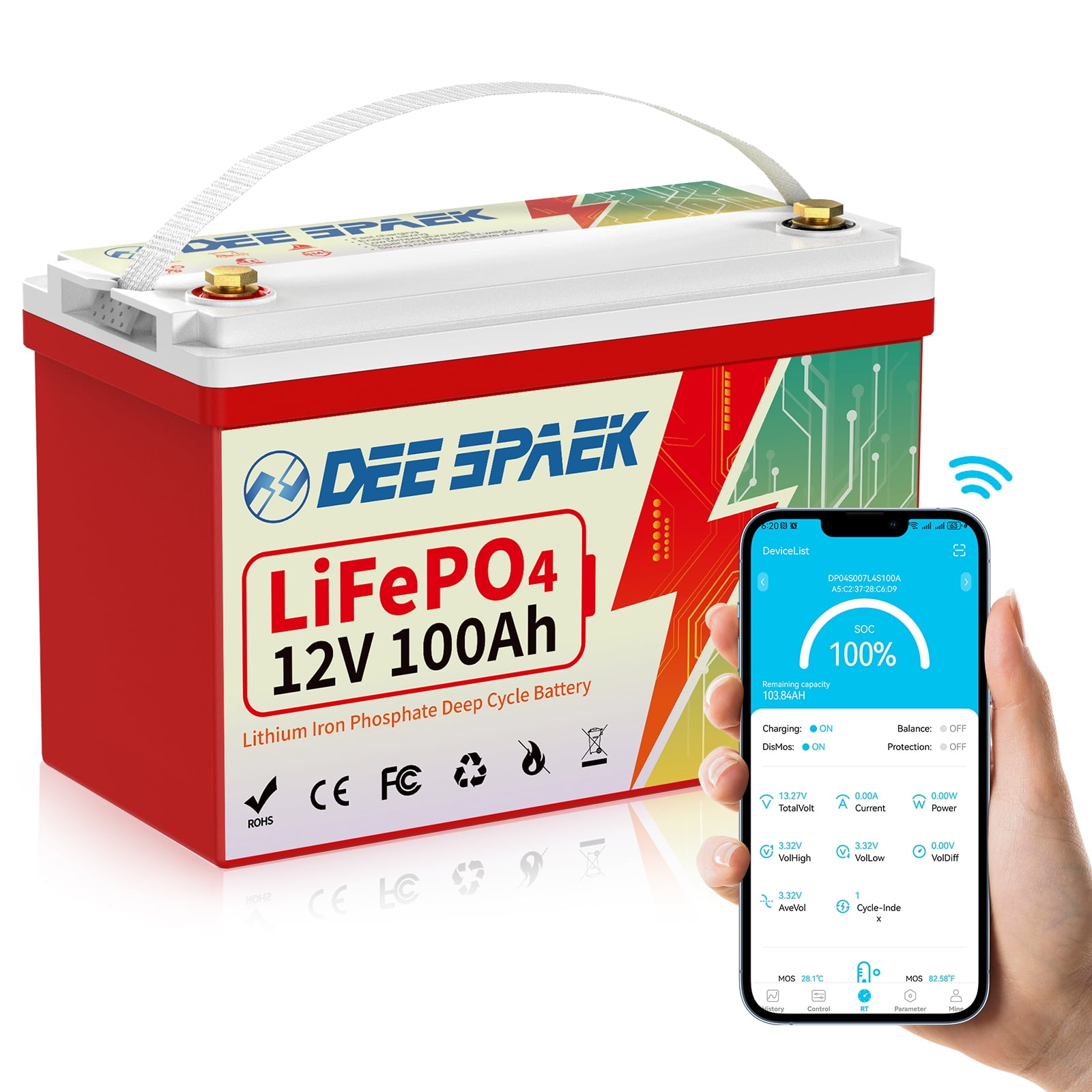 12V 100Ah LiFePO4 Battery, DEESPAEK 12 Volt Lithium Batteries for RV, Camper, Solar, Trolling Motor 10 Years Warranty