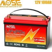 12V 100Ah LiFePO4 Battery,100A BMS,MOSEWORTH Lithium Battery for RV,Solar,Marine,Trolling Motor,Backup Power,Group 31 15000+Deep Cycles Battery