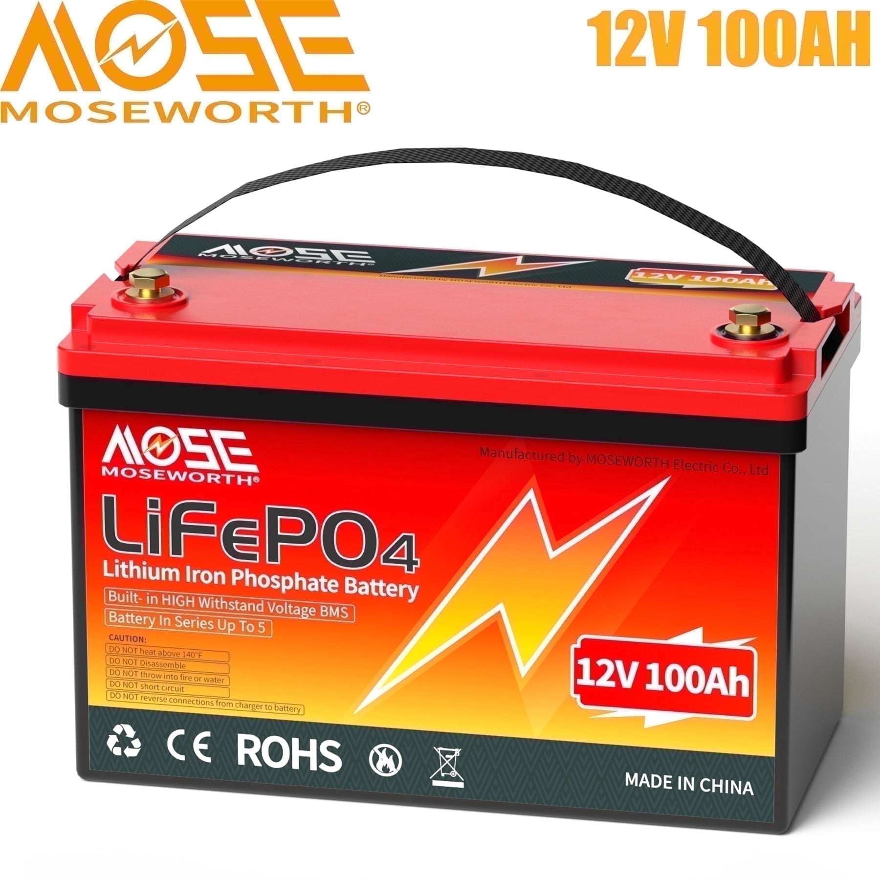 12V 100Ah LiFePO4 Lithium Battery,MOSEWORTH for RV,Solar,Marine,Trolling Motor,Backup Power,100A BMS,Group 31 15000+Deep Cycles Battery